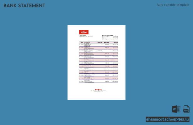 Beispiel für einen Kontoauszug der Bank von Mosambik (Moza) in Excel (Vorschau)